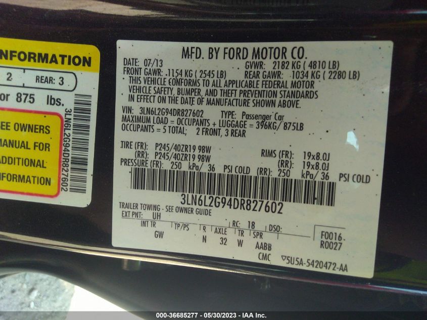 2013 LINCOLN MKZ - 3LN6L2G94DR827602