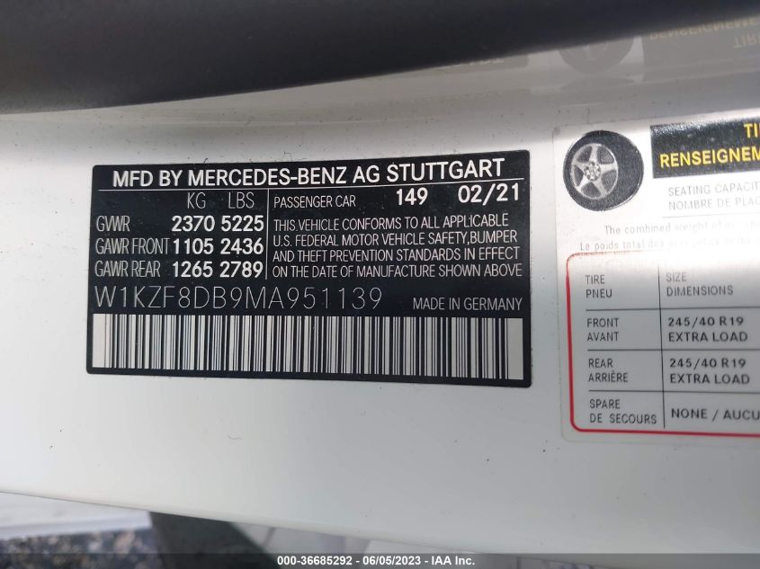 2021 MERCEDES-BENZ E-CLASS E 350 - W1KZF8DB9MA951139