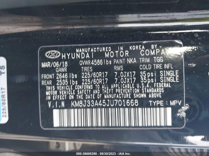 2018 HYUNDAI TUCSON SEL - KM8J33A45JU701668