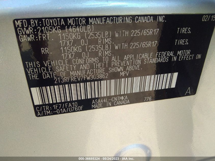 2015 TOYOTA RAV4 XLE - 2T3RFREV7FW303862