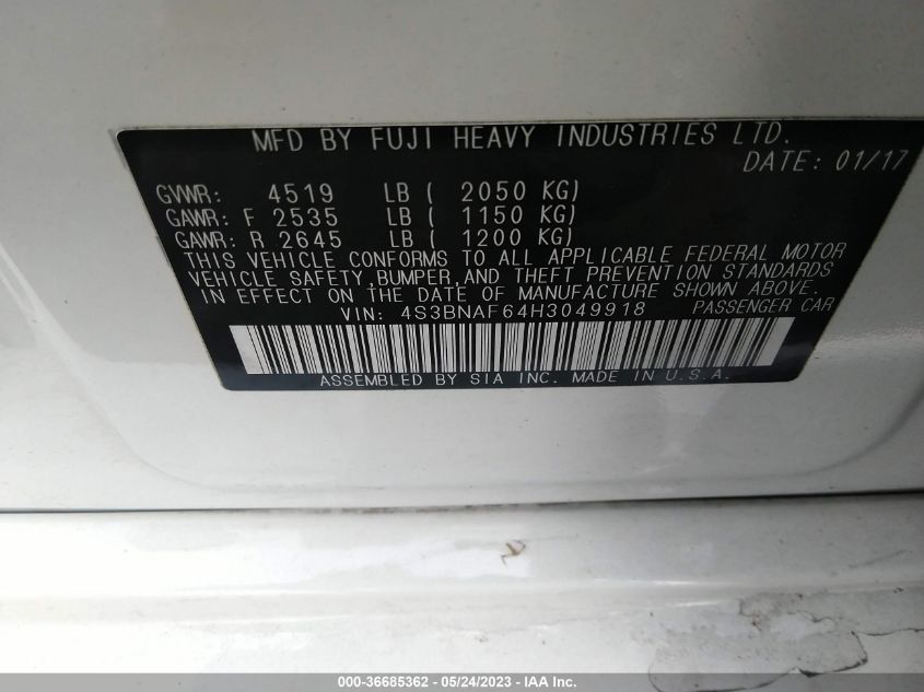 2017 SUBARU LEGACY PREMIUM - 4S3BNAF64H3049918