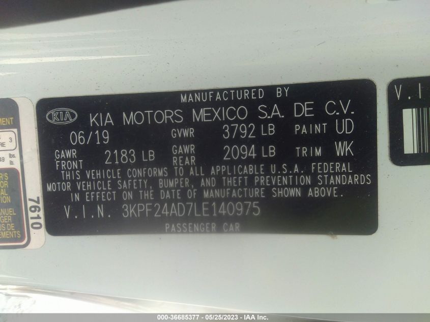 2020 KIA FORTE LXS - 3KPF24AD7LE140975