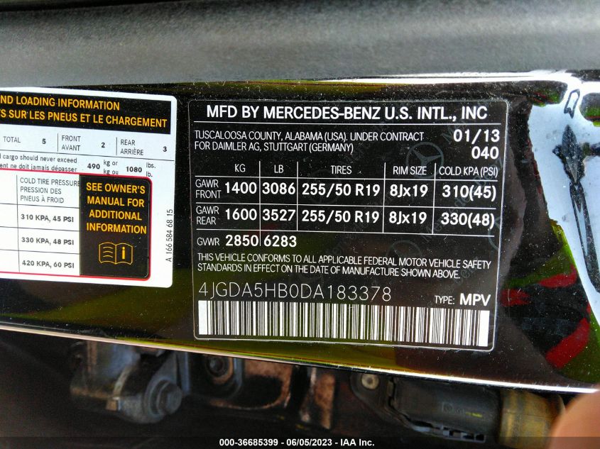 2013 MERCEDES-BENZ M-CLASS ML 350 - 4JGDA5HB0DA183378