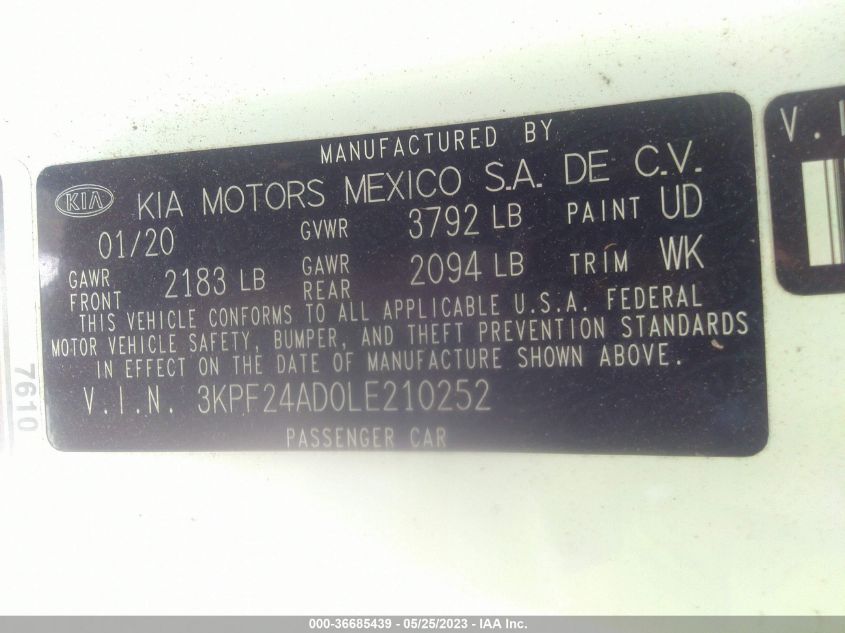 2020 KIA FORTE LXS - 3KPF24AD0LE210252