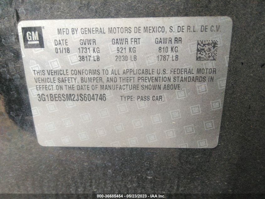 2018 CHEVROLET CRUZE LT - 3G1BE6SM2JS604746