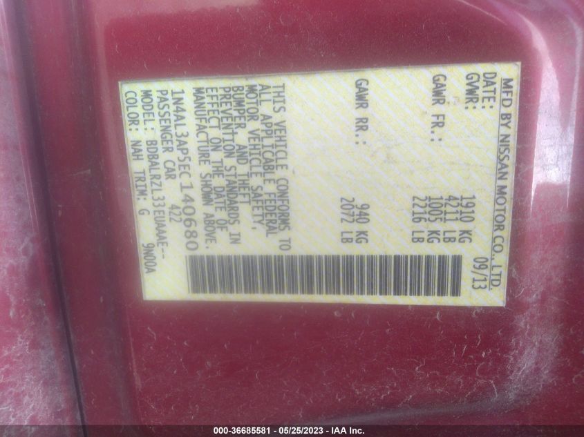 2014 NISSAN ALTIMA 2.5 S - 1N4AL3AP5EC140680