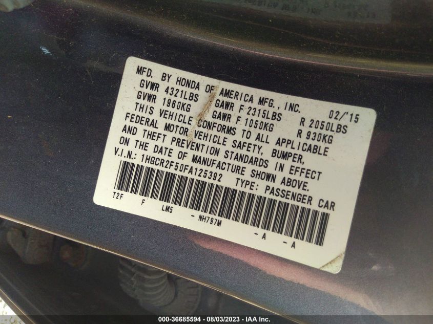 2015 HONDA ACCORD SEDAN SPORT - 1HGCR2F50FA125392
