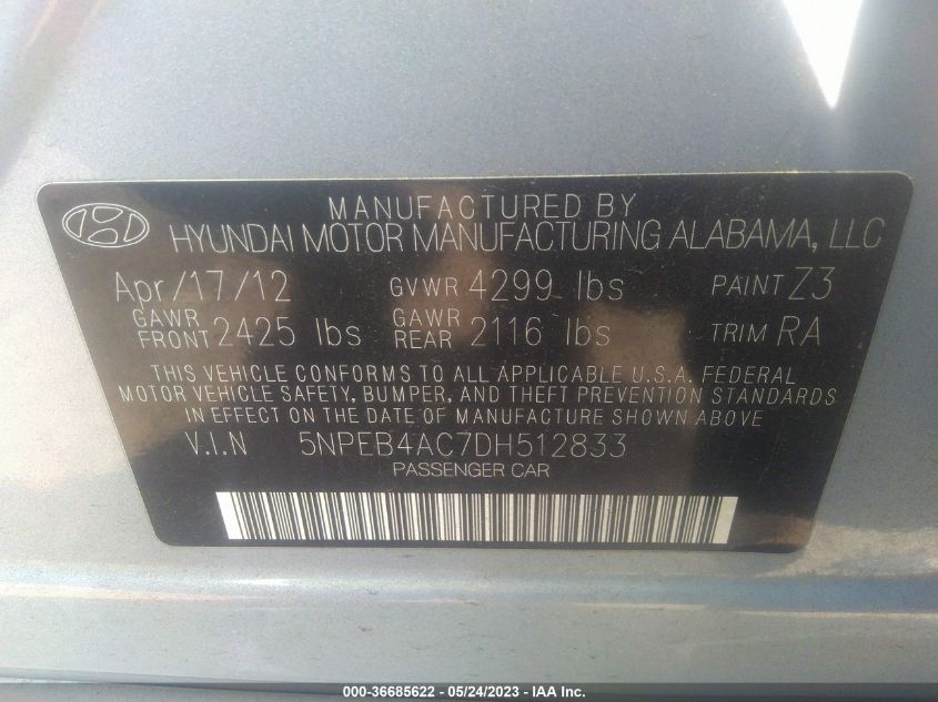 2013 HYUNDAI SONATA GLS - 5NPEB4AC7DH512833