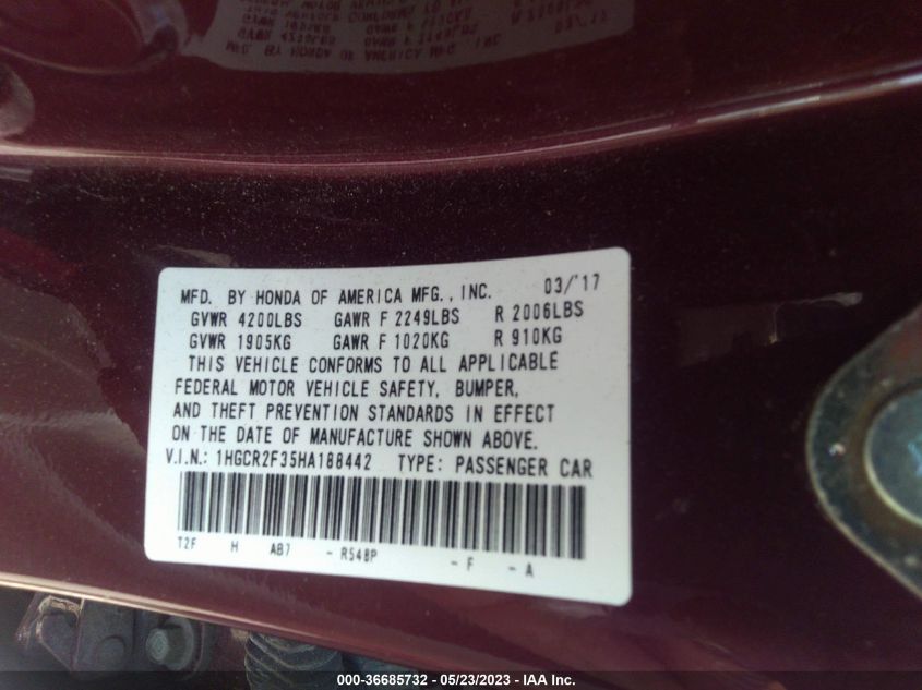 2017 HONDA ACCORD SEDAN LX - 1HGCR2F35HA188442