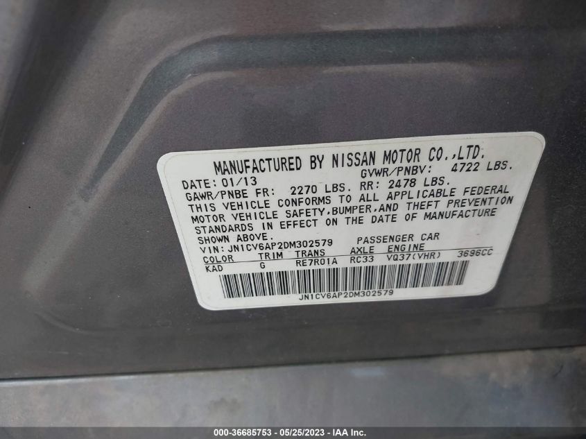 2013 INFINITI G37 SEDAN JOURNEY JN1CV6AP2DM302579