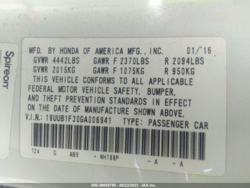 2016 ACURA TLX - 19UUB1F30GA006941