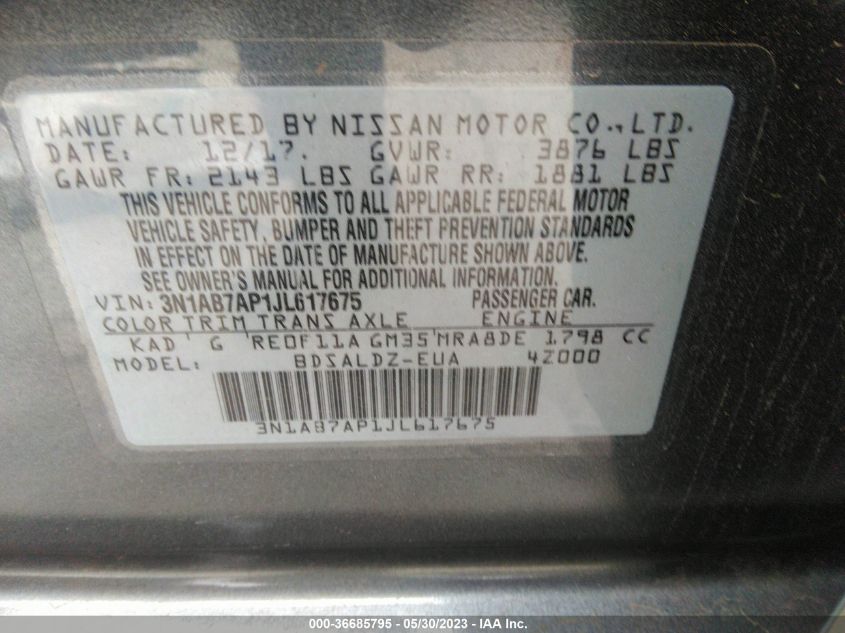 2018 NISSAN SENTRA SV - 3N1AB7AP1JL617675