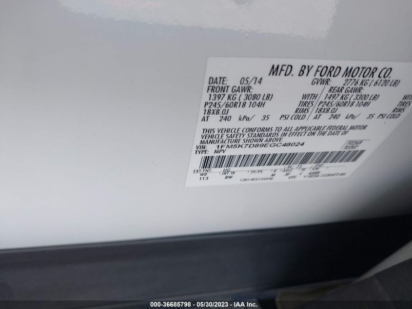 2014 FORD EXPLORER XLT - 1FM5K7D89EGC48024