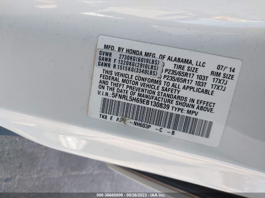 2014 HONDA ODYSSEY EX-L - 5FNRL5H64EB108845