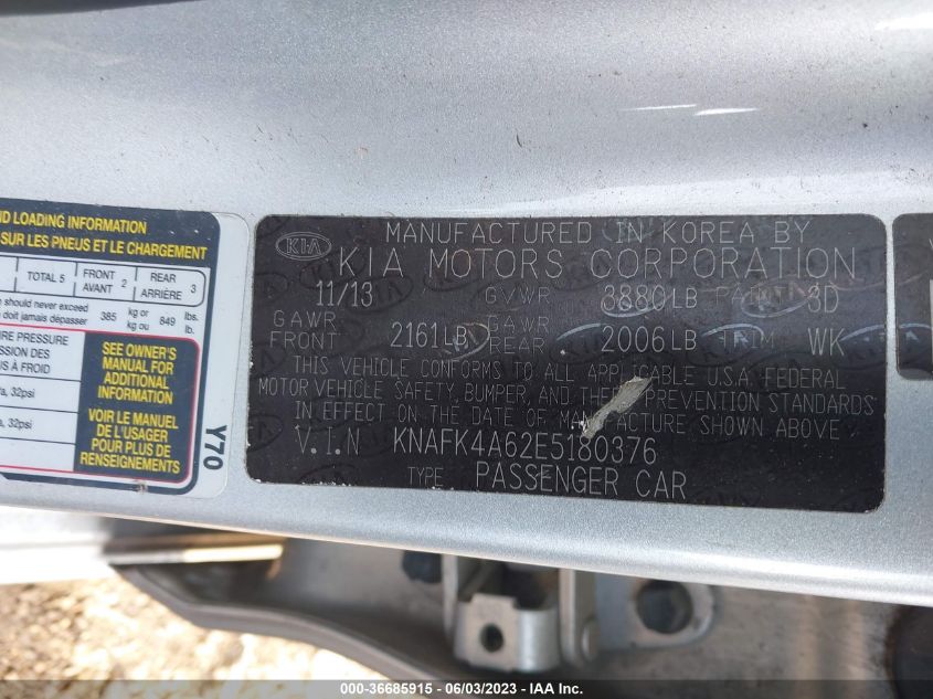 2014 KIA FORTE LX - KNAFK4A62E5180376