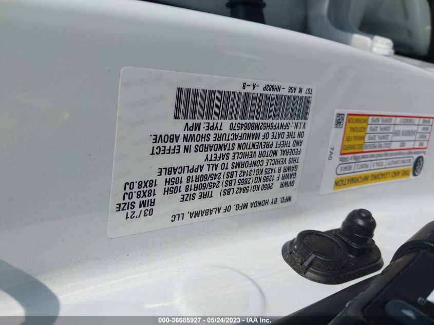 2021 HONDA PILOT EX-L - 5FNYF6H52MB064570