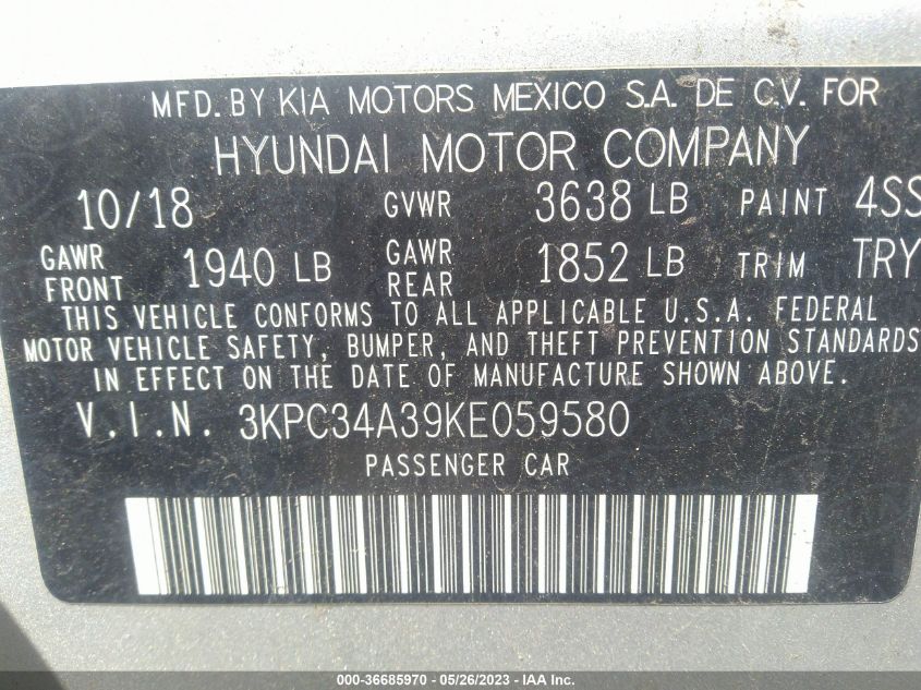 2019 HYUNDAI ACCENT LIMITED - 3KPC34A39KE059580