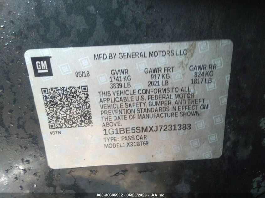 2018 CHEVROLET CRUZE LT - 1G1BE5SMXJ7231383