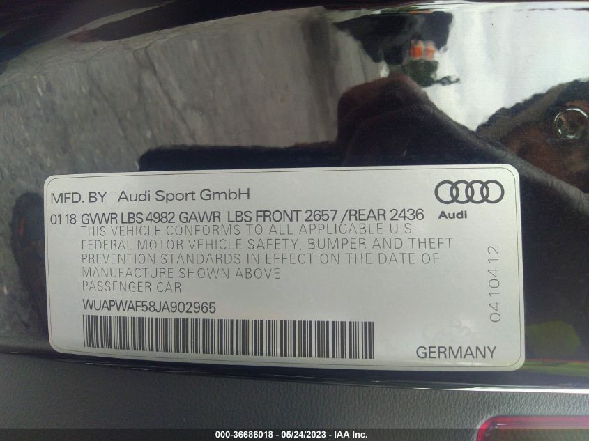 2018 AUDI RS 5 COUPE - WUAPWAF58JA902965