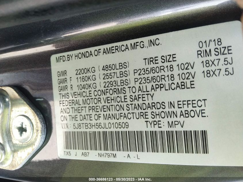 2018 ACURA RDX W - 5J8TB3H56JL010509