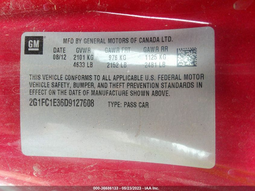 2013 CHEVROLET CAMARO LT - 2G1FC1E36D9127608