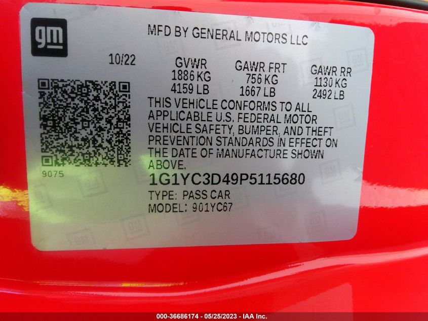 2023 CHEVROLET CORVETTE 3LT - 1G1YC3D49P5115680
