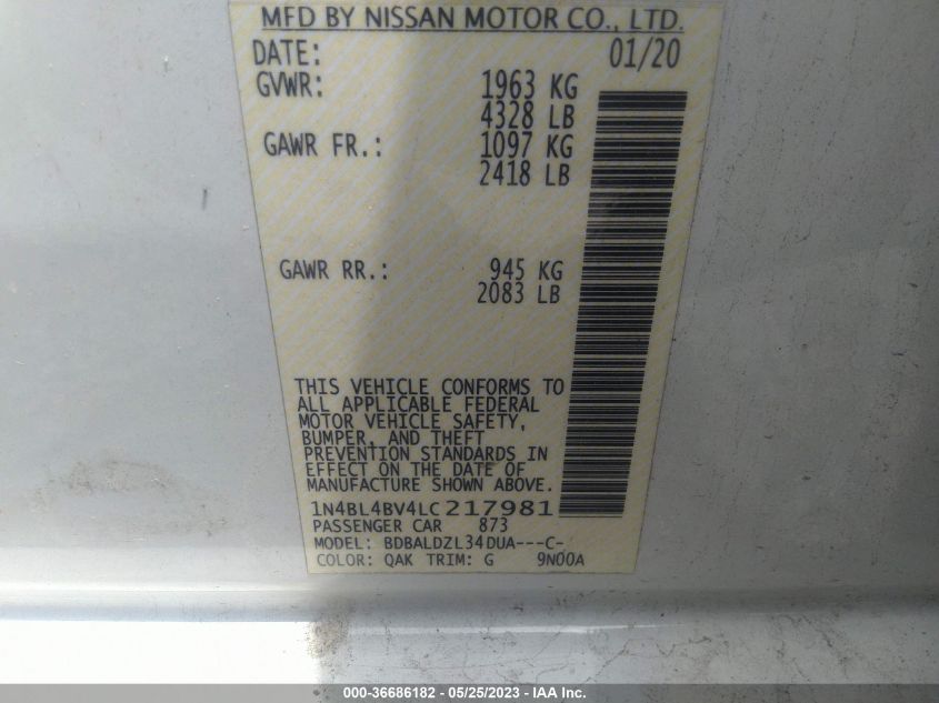 2020 NISSAN ALTIMA 2.5 S - 1N4BL4BV4LC217981