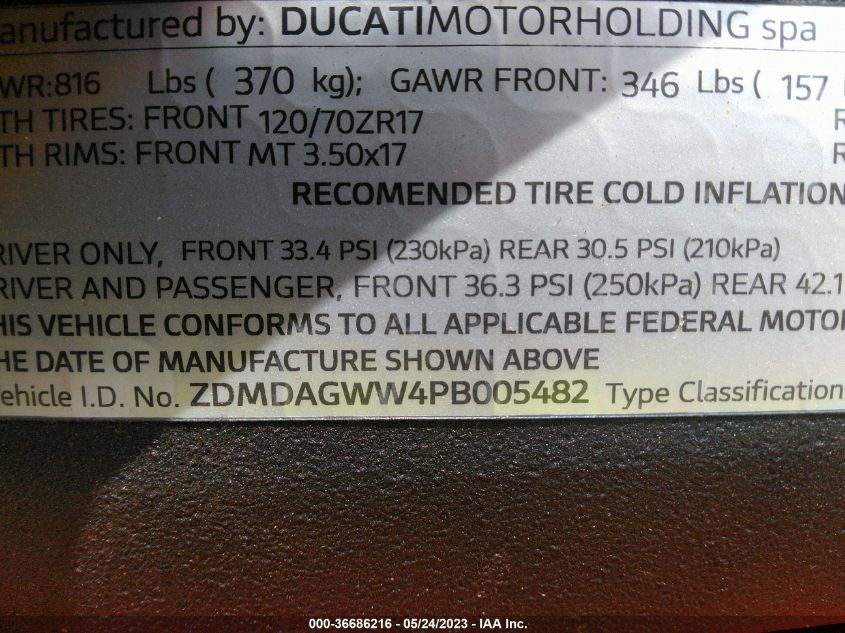 2023 DUCATI PANIGALE V4S ZDMDAGWW4PB005482