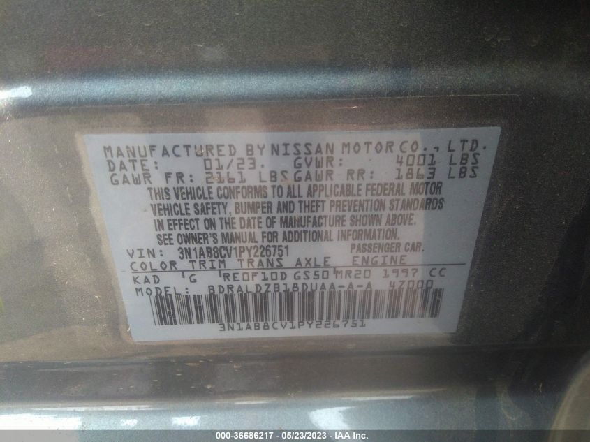 2023 NISSAN SENTRA SV - 3N1AB8CV1PY226751