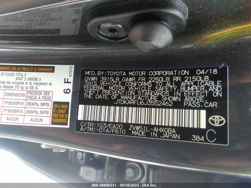 2018 TOYOTA PRIUS TWO/TWO ECO/THREE - JTDKARFU6J3552462