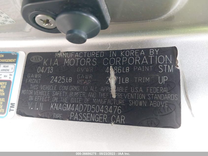 2013 KIA OPTIMA HYBRID LX - KNAGM4AD7D5043476