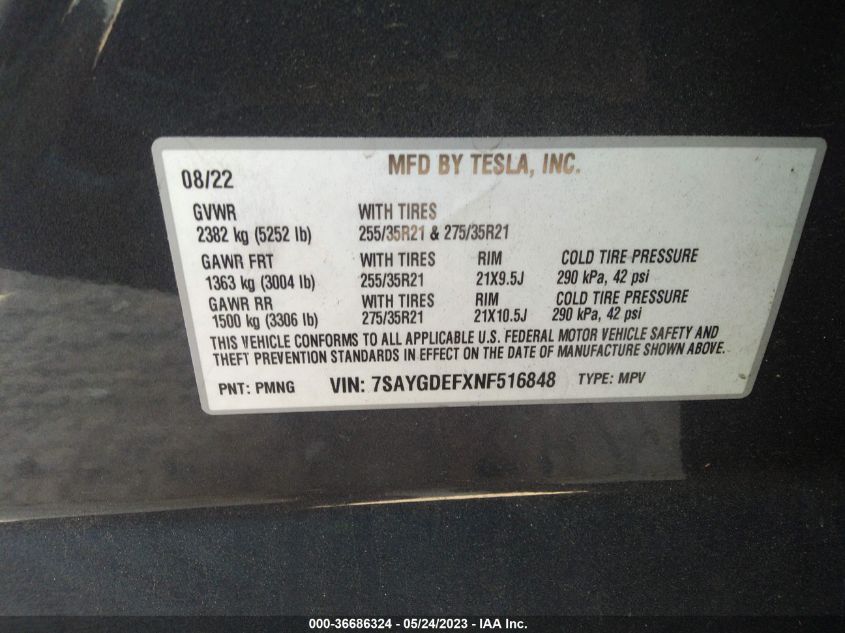 2022 TESLA MODEL Y PERFORMANCE - 7SAYGDEFXNF516848