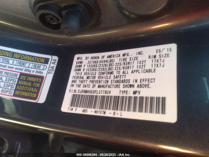 2015 HONDA CR-V EX - 5J6RM4H5XFL077804