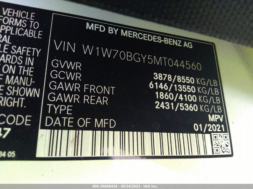 2021 MERCEDES-BENZ SPRINTER CARGO VAN W1W70BGY5MT044560