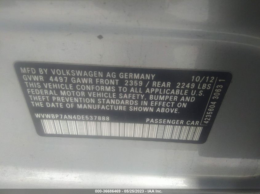 2013 VOLKSWAGEN CC SPORT PLUS - WVWBP7AN4DE537888