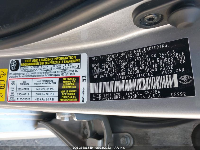 2018 TOYOTA CAMRY XSE - 4T1B61HK7JU146162