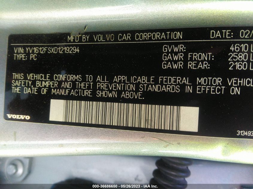 2013 VOLVO S60 T5 - YV1612FSXD1219294