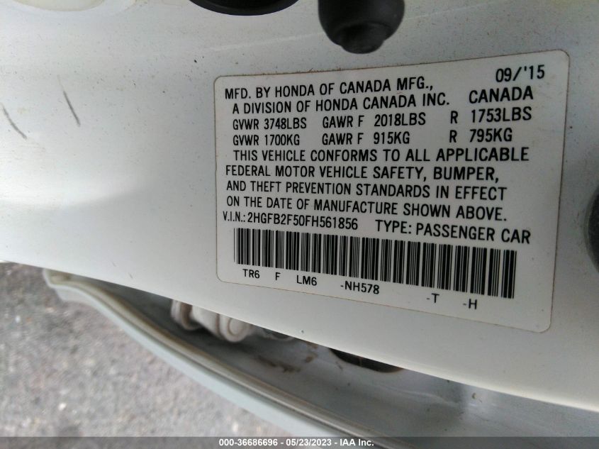 2015 HONDA CIVIC SEDAN LX - 2HGFB2F50FH561856