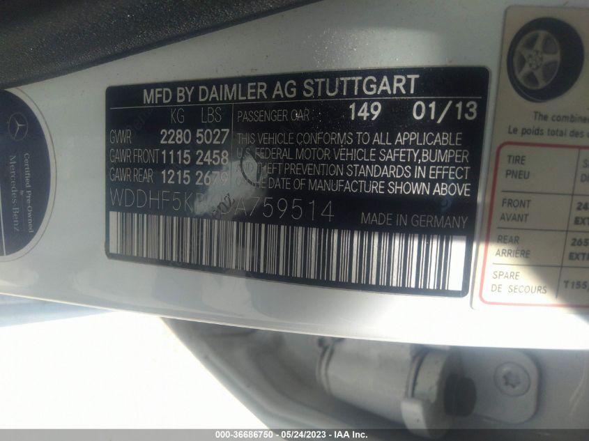 2013 MERCEDES-BENZ E-CLASS E 350 - WDDHF5KB6DA759514
