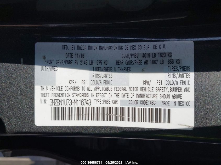2017 MAZDA MAZDA3 4-DOOR SPORT - 3MZBN1U73HM116743