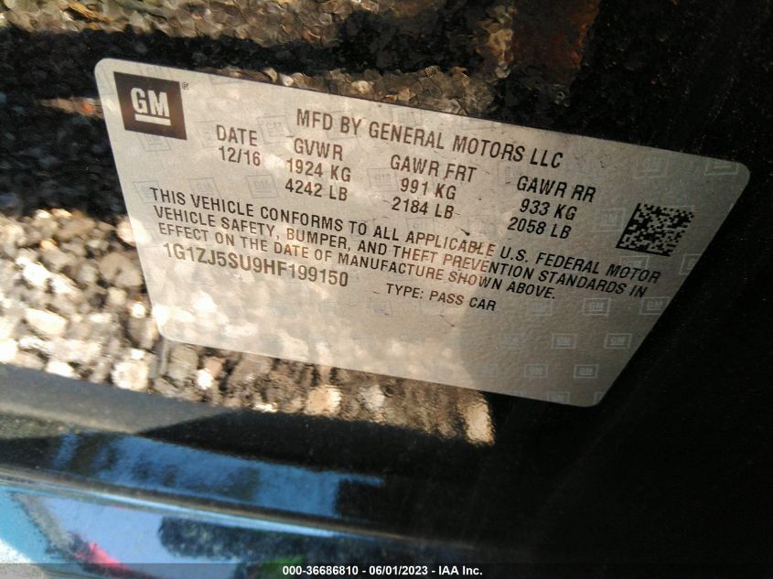 2017 CHEVROLET MALIBU HYBRID - 1G1ZJ5SU9HF199150