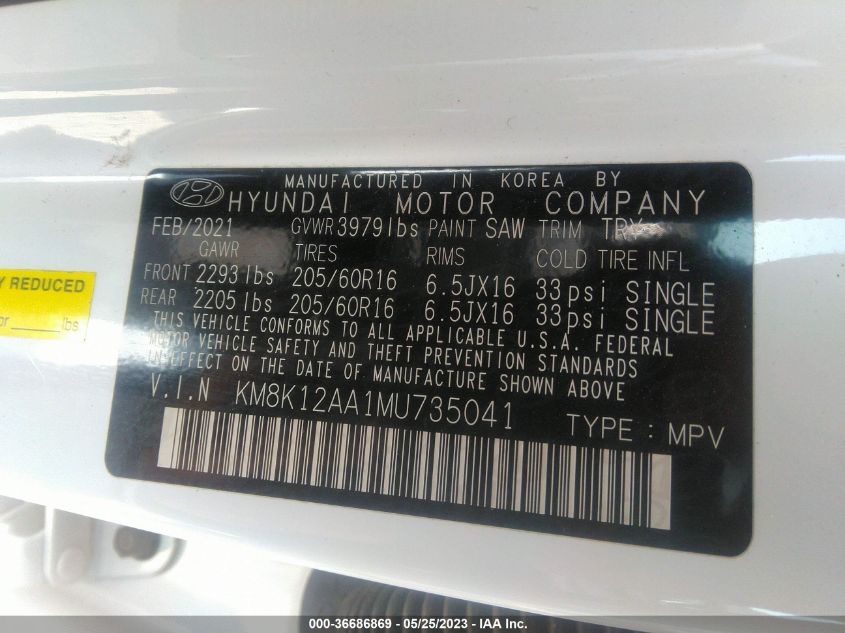 2021 HYUNDAI KONA SE - KM8K12AA1MU735041