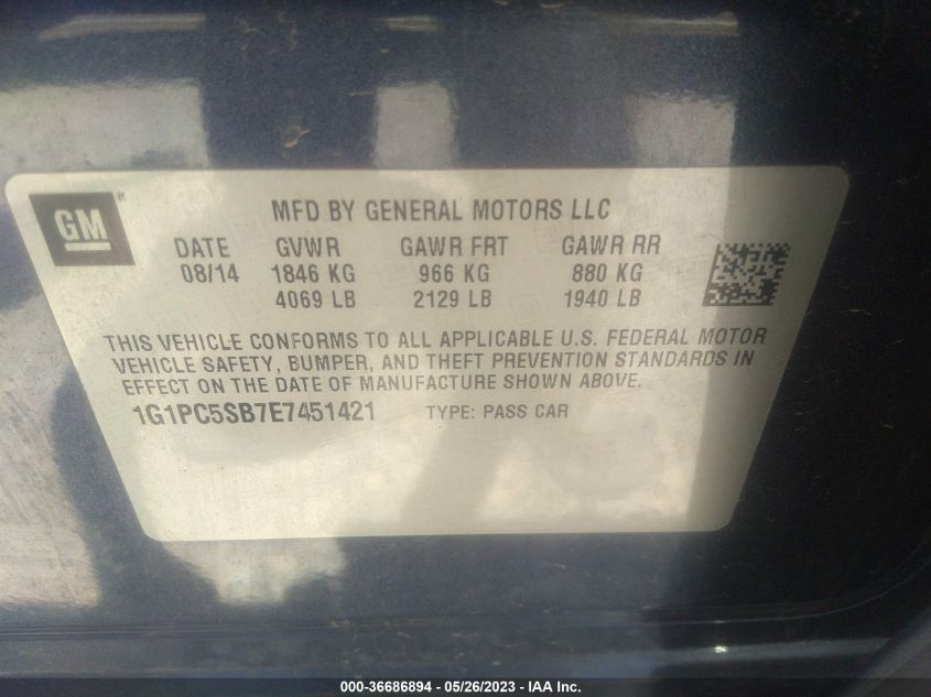 2014 CHEVROLET CRUZE 1LT - 1G1PC5SB7E7451421