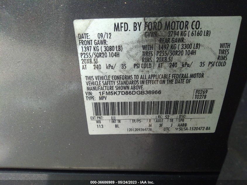 2013 FORD EXPLORER XLT - 1FM5K7D86DGB38966