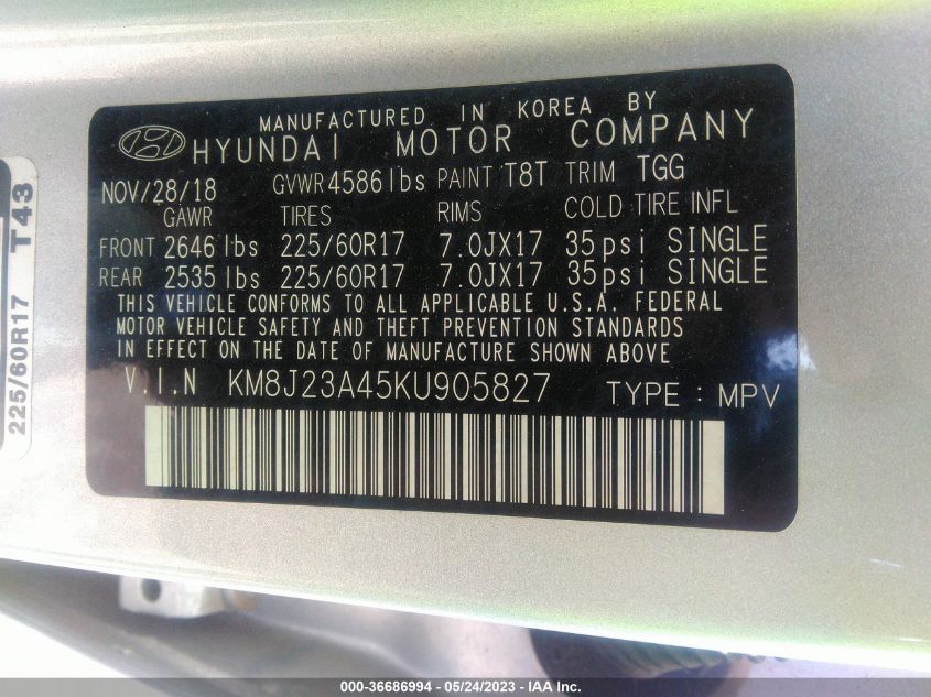 2019 HYUNDAI TUCSON SE - KM8J23A45KU905827