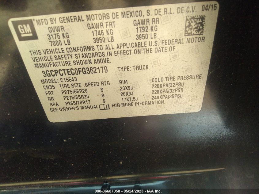 2015 CHEVROLET SILVERADO 1500 HIGH COUNTRY - 3GCPCTEC0FG362179