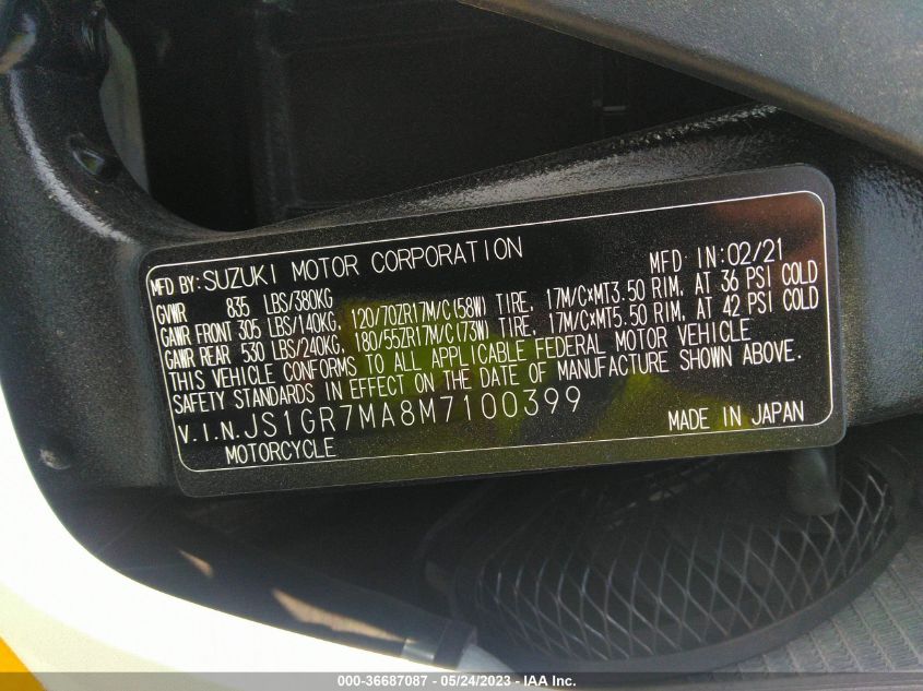 2021 SUZUKI GSX-R750 - JS1GR7MA8M7100399