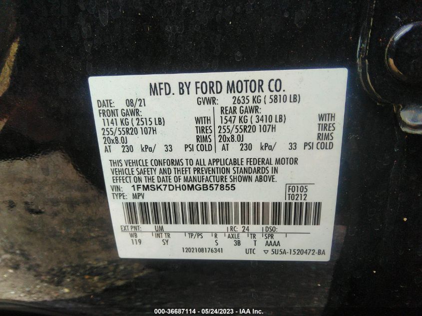 2021 FORD EXPLORER XLT - 1FMSK7DH0MGB57855