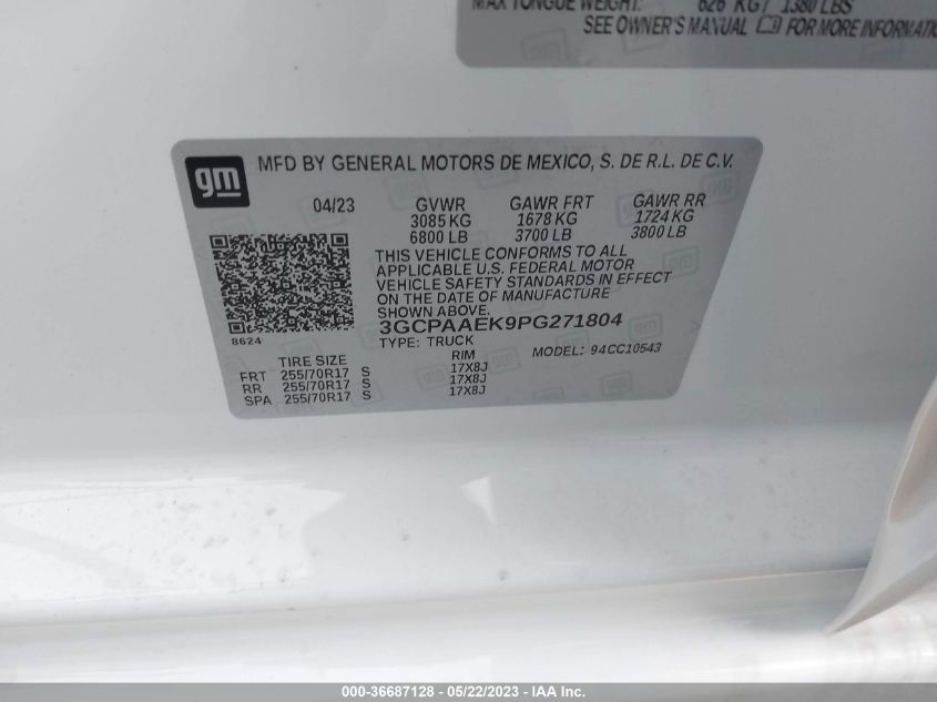 2023 CHEVROLET SILVERADO 1500 WORK TRUCK - 3GCPAAEK9PG271804