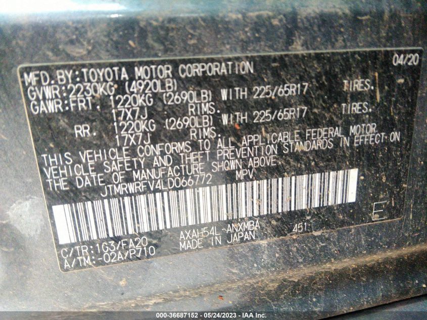 2020 TOYOTA RAV4 HYBRID XLE - JTMRWRFV4LD066772